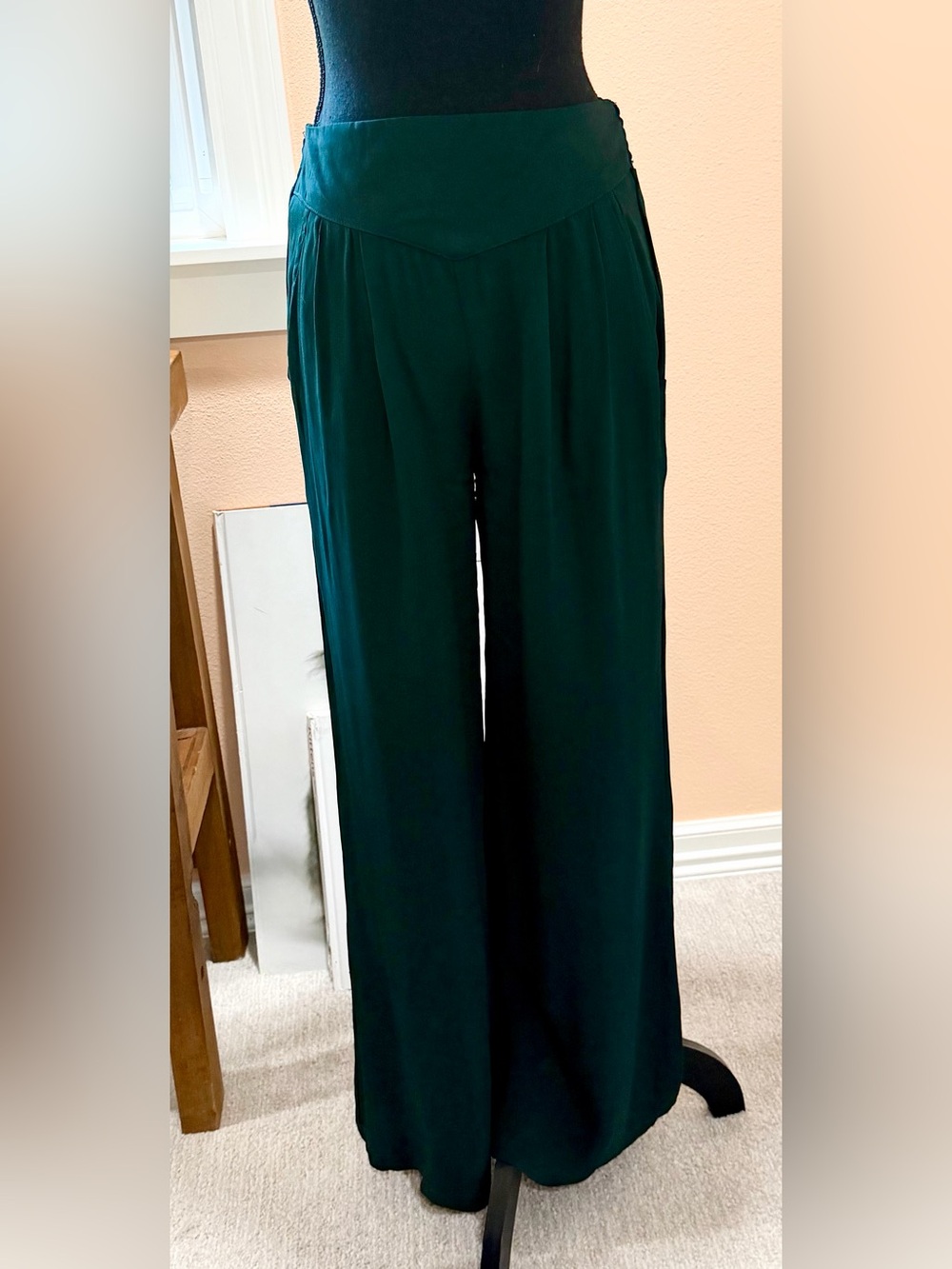 Angie Wide-Leg Pull on Pants in Deep Teal Green
